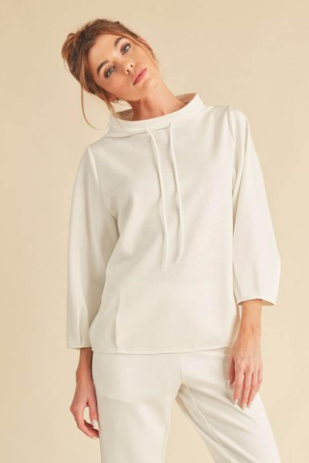 Aemi + Co Lightweight Drawstring Mock Neck Sweatshirt