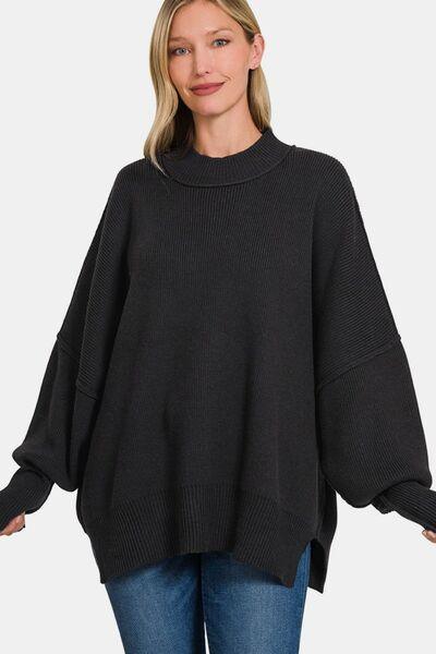 Zenana Side Slit Oversize Sweater - Clothes For Her Online Store