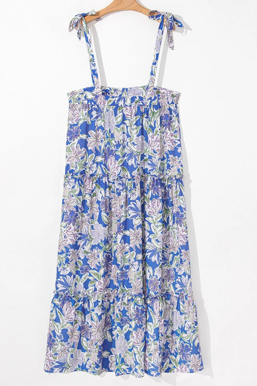 Floral Print Self-tie Straps Flowy Ruffle Dress