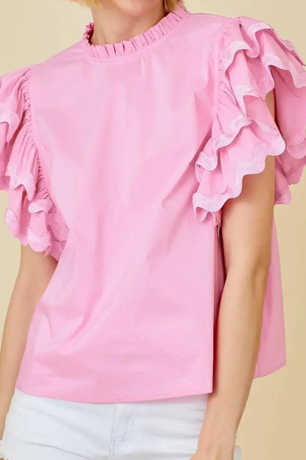 Ruffled Sleeve Frilled Collar Blouse - Clothes For Her Online Store