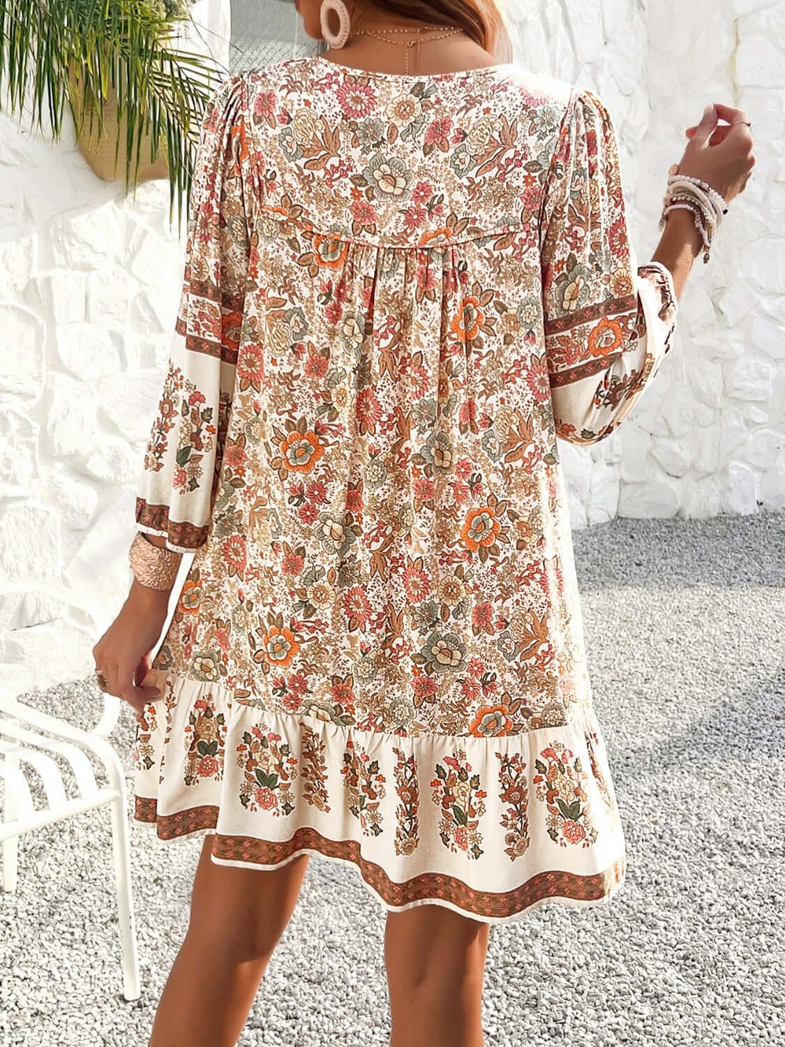 Devine Tassel Floral Tie Neck Mini Dress