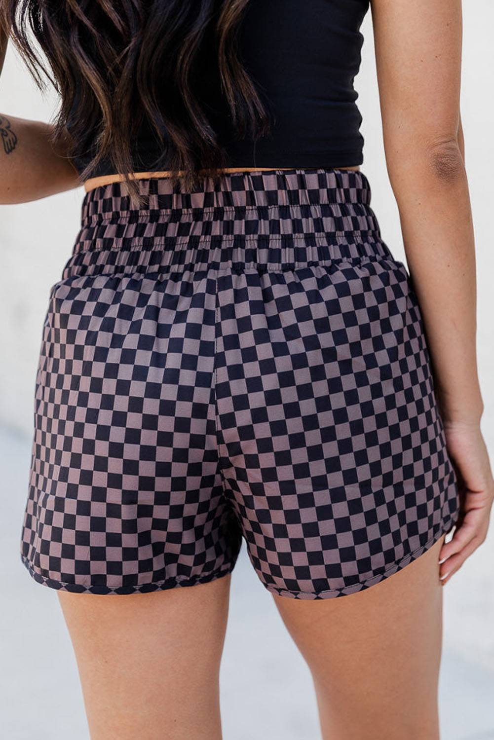 Checkered Elastic Waist Shorts - Clothes For Her Online Store