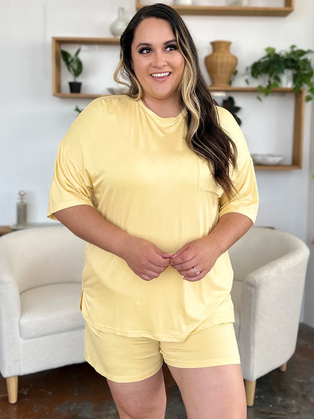 Basic Bae Bamboo Full Size Round Neck Drop Shoulder T-Shirt and Shorts Set - Clothes For Her Online Store