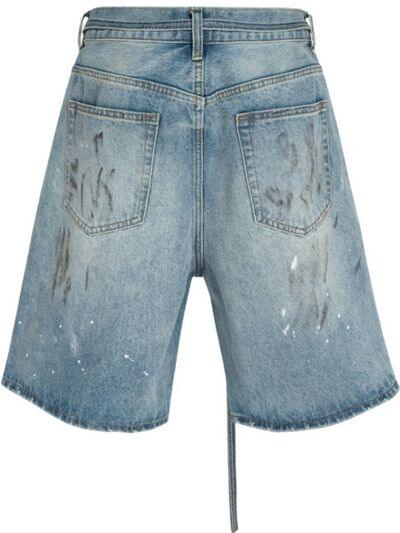 Men's Washed Graffiti Print Denim Bermuda Shorts