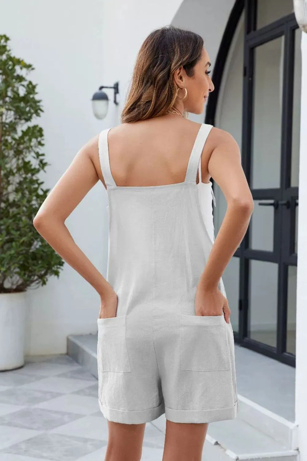 Knotted Strap Romper with Pockets