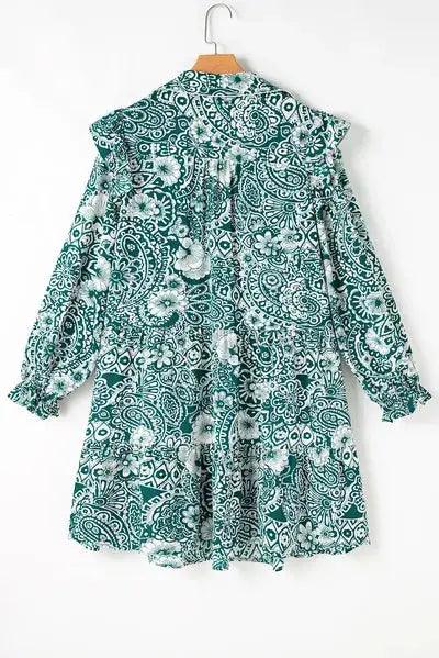 Plus Size Ruffled Printed Flounce Sleeve Dress - Clothes For Her Online Store