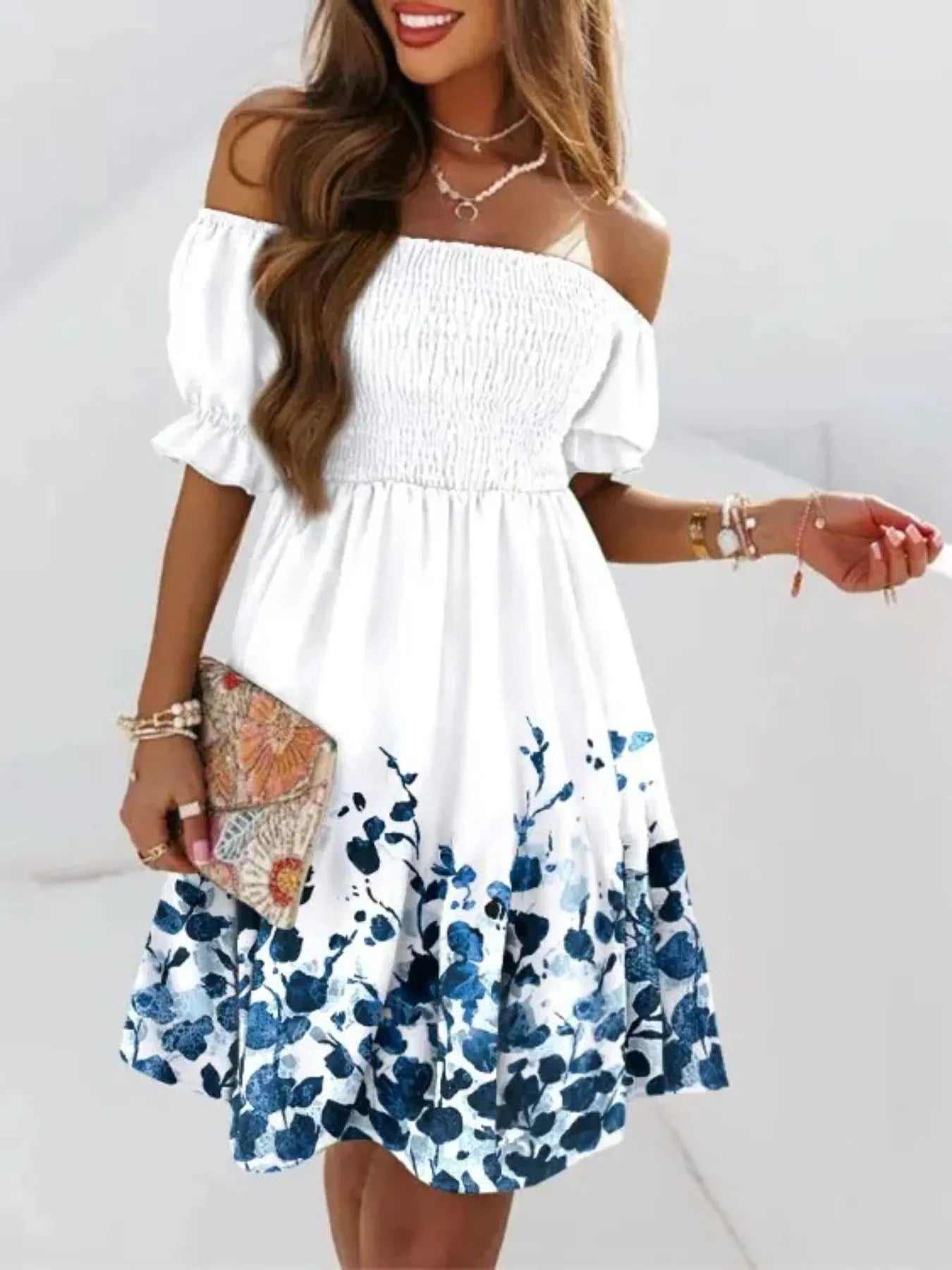 Off Shoulder Smocked Summer Dress