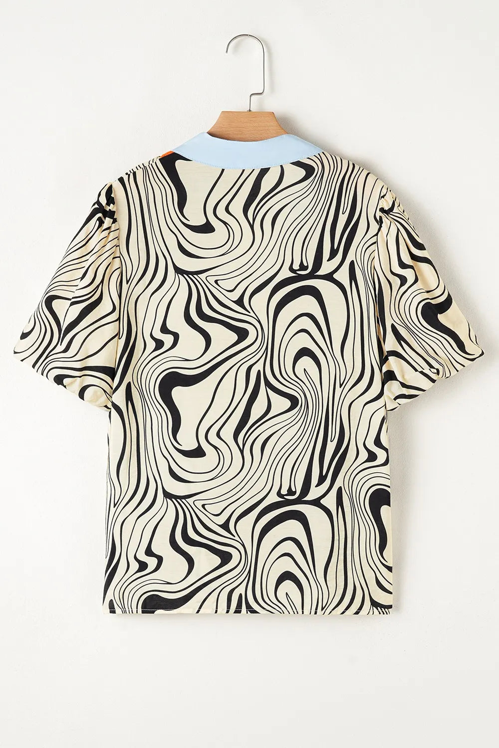 Zebra Stripe Print Contrast V-Neck Ricrac Detail Short Sleeve Blouse Top