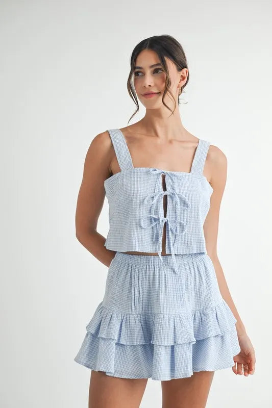 MABLE Gingham Plaid Crop Top and Mini Skirt Set - Clothes For Her Online Store