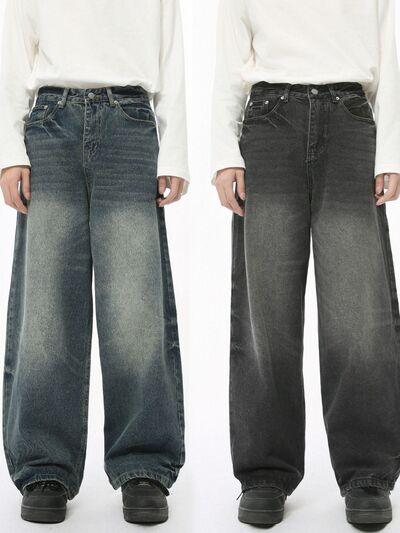 Men's Washed Wide Leg Jeans