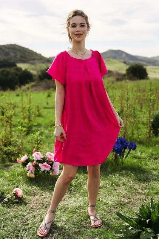 Davi & Dani Textured Ruffle Boat Neck Shift Dress