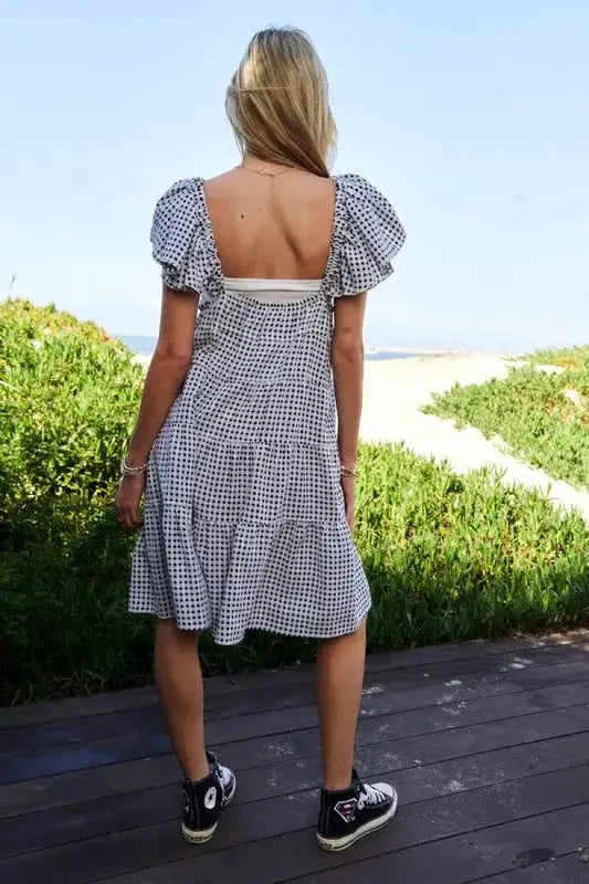 Davi & Dani Jacquard V-Neck Flutter Cap Sleeve Tiered Dress - Clothes For Her Online Store