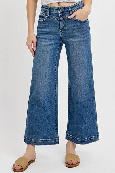 RISEN Full Size High Rise Crop Wide Leg Front Yoke Detail Jeans Plus Size