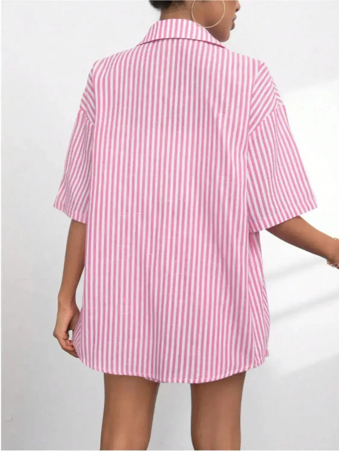 Striped Button Up Shirt and Shorts Set - Clothes For Her Online Store
