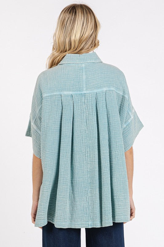 Mittoshop Mineral Wash Gauze Oversized Short Sleeve Shirt - Clothes For Her Online Store