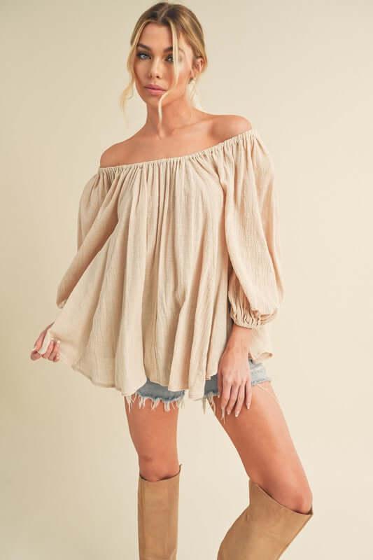 Aemi + Co Off-Shoulder Balloon Sleeve Blouse