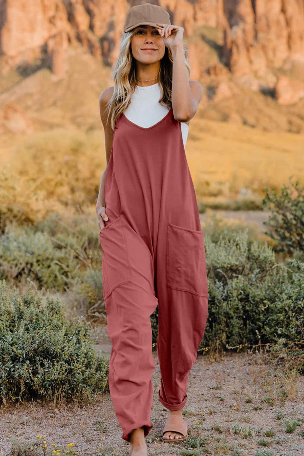 Double Take Full Size V-Neck Sleeveless Jumpsuit with Pockets