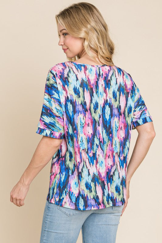 BOMBOM Lightweight Contrast Round Neck Short Sleeve T-Shirt - Clothes For Her Online Store