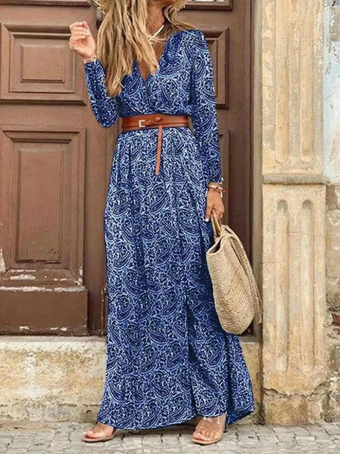 Full Size Printed V-Neck Short Sleeve Maxi Dress Plus Size