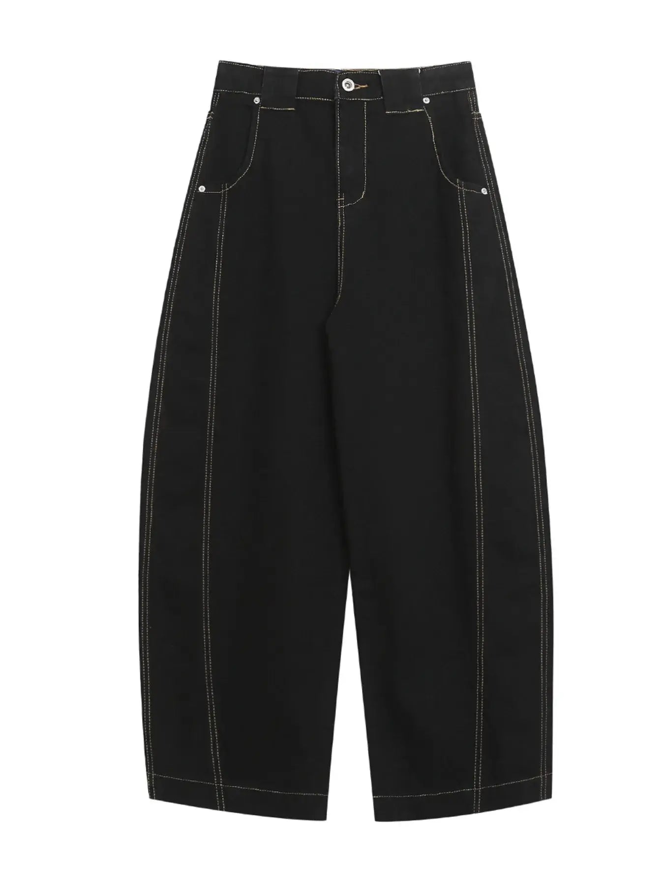 Men's High Waist Contrast Stitch Curved Jeans