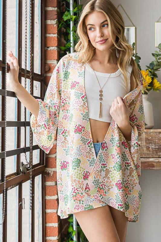 Heimish Full Size Multi Color Floral Open Cardigan Plus Size