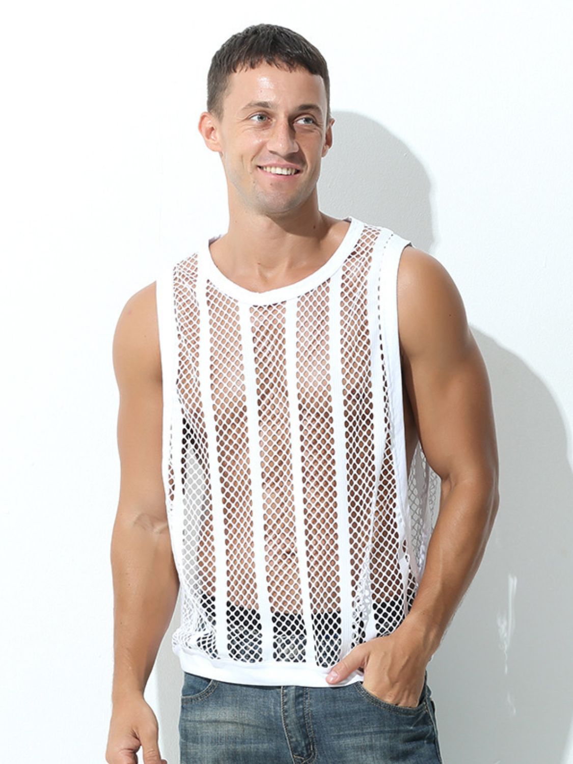 Men's Openwork Round Neck Tank
