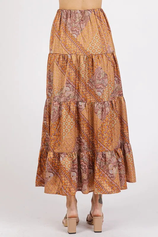 Mittoshop Paisley Patchwork Print Satin Maxi Skirt