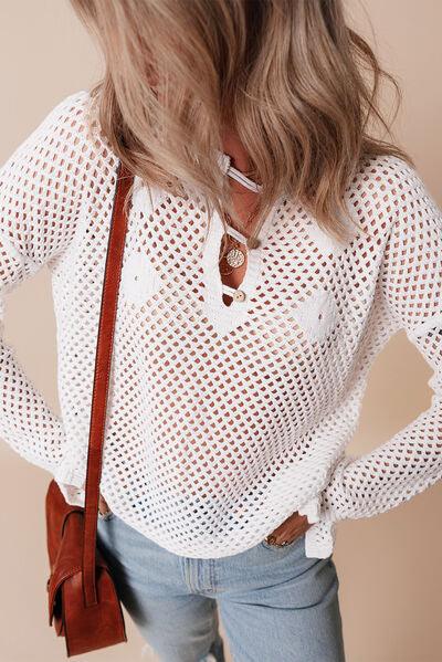Hollow Out Long Sleeve Knit Cover Up - Clothes For Her Online Store
