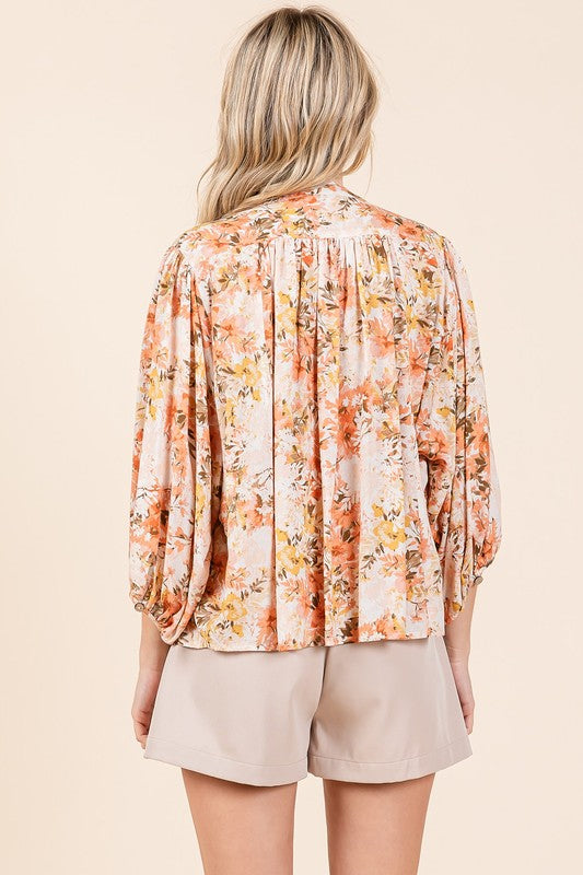 Mittoshop Flower Print Batwing Sleeve Button Down Blouse - Clothes For Her Online Store