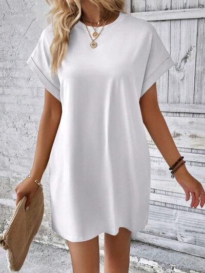 Round Neck Short Sleeve Mini Tee Dress with Pockets - Clothes For Her Online Store