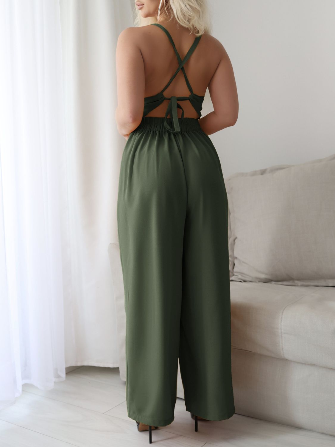 Devine Tie Back Backless Crisscross Jumpsuit