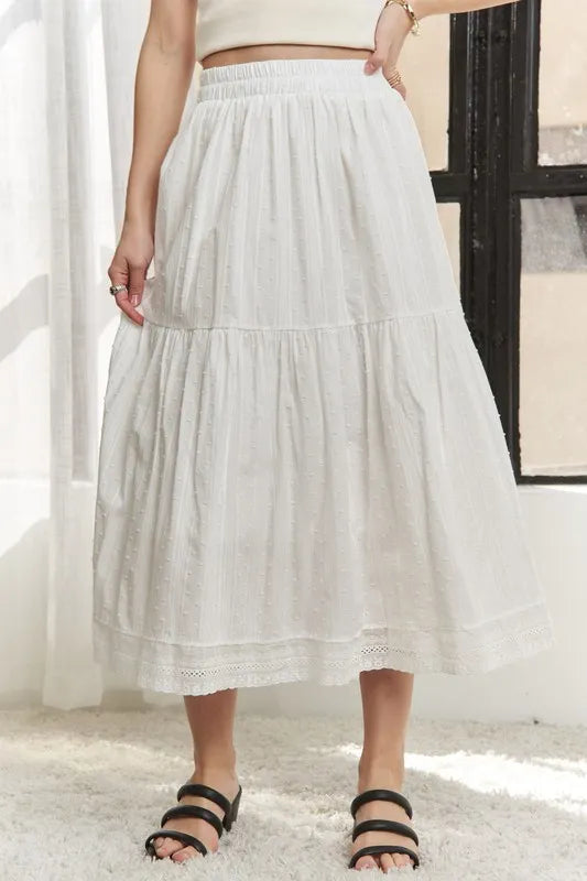 ADORA Elastic Waistband Tiered Midi Skirt - Clothes For Her Online Store