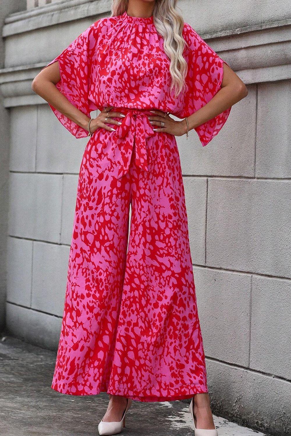 Leopard Belted Wide Leg Jumpsuit - Clothes For Her Online Store