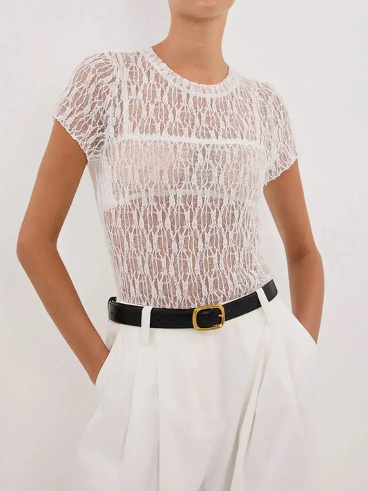 Lace Round Neck Short Sleeve Top