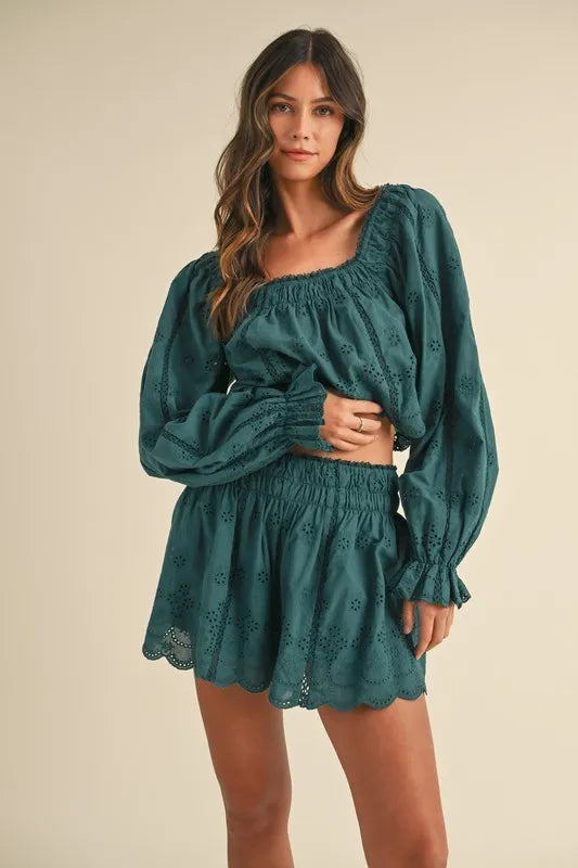 MABLE Embroidered Scalloped Lace Top and Short Set - Clothes For Her Online Store