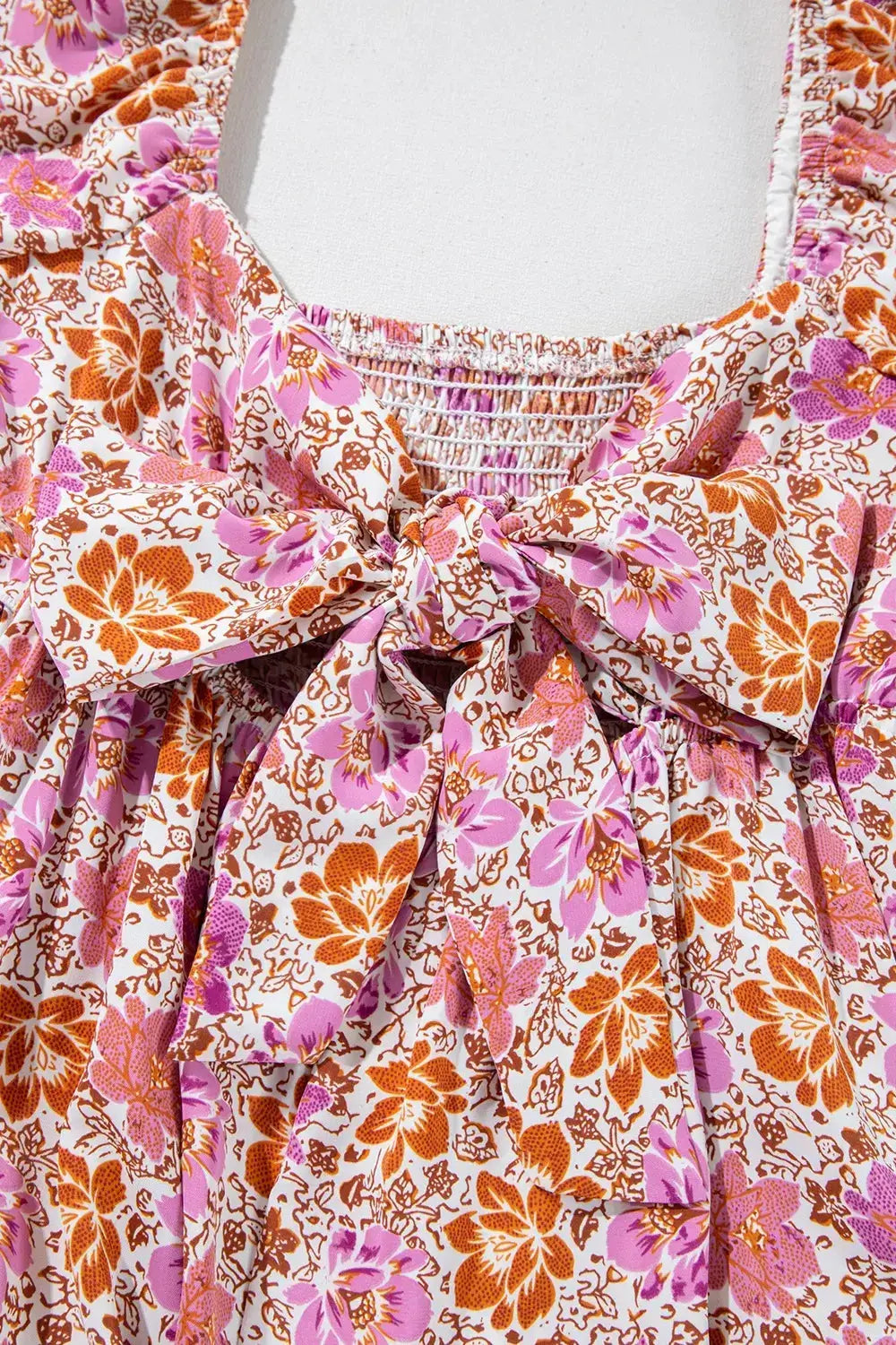 Floral Square Neck Knotted Ruffle Midi Dress - Clothes For Her Online Store