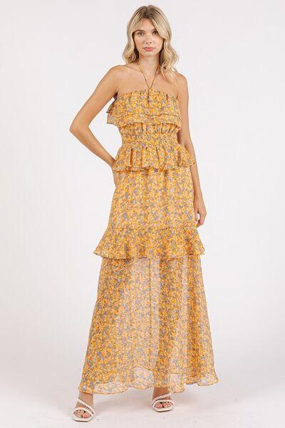 Mittoshop Ruffled Smocked Floral Halter Neck Maxi Dress - Clothes For Her Online Store
