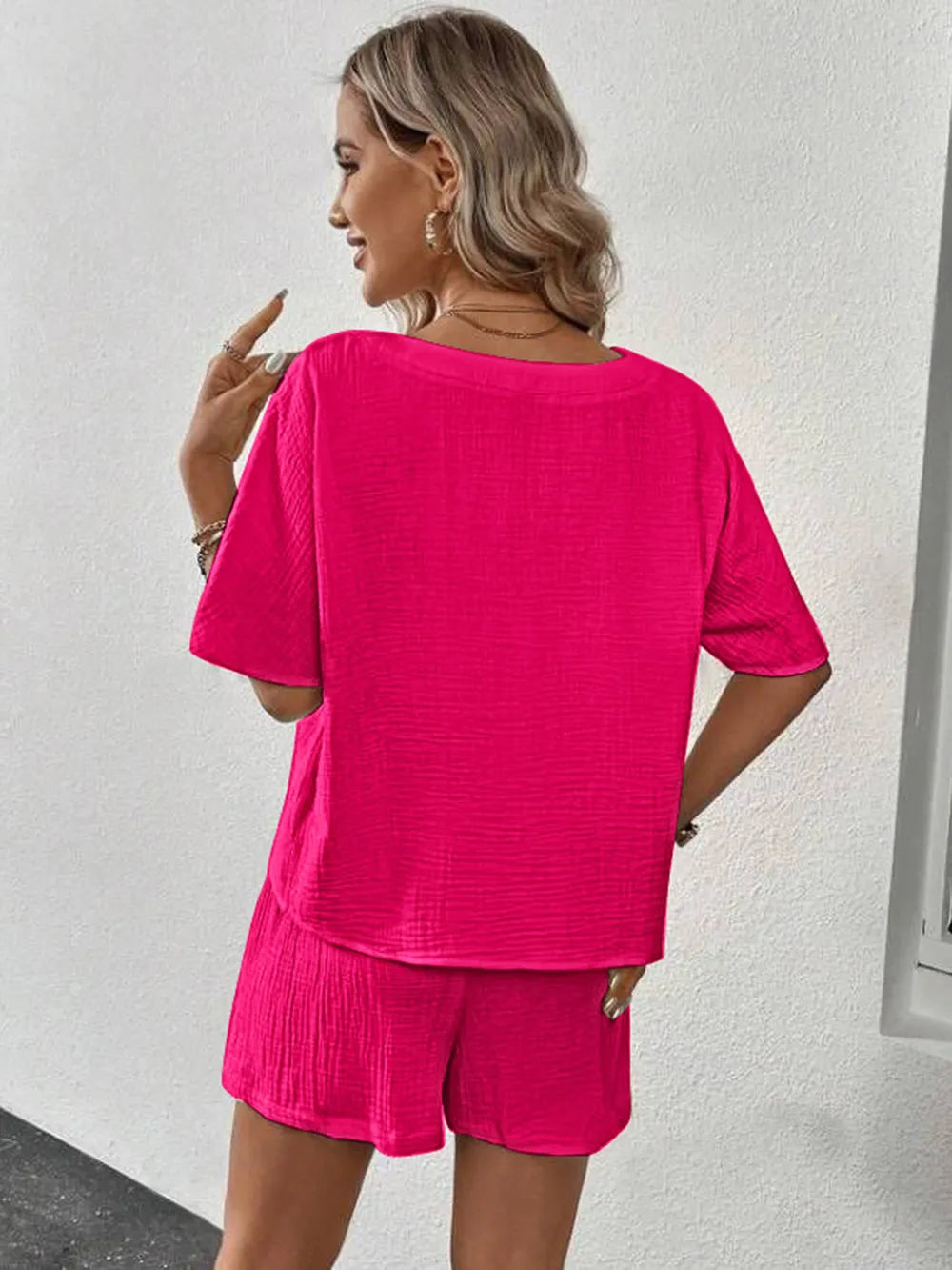 V-Neck Half Sleeve Top and Shorts Set - Clothes For Her Online Store