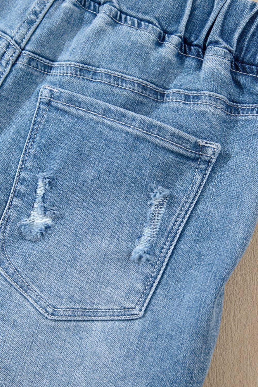 Drawstring High Waist Distressed Denim Shorts - Clothes For Her Online Store