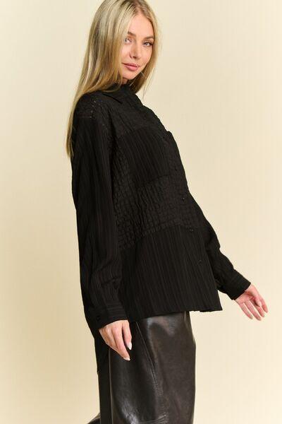 Davi & Dani Crinkled Jacquard Button Down Shirt - Clothes For Her Online Store