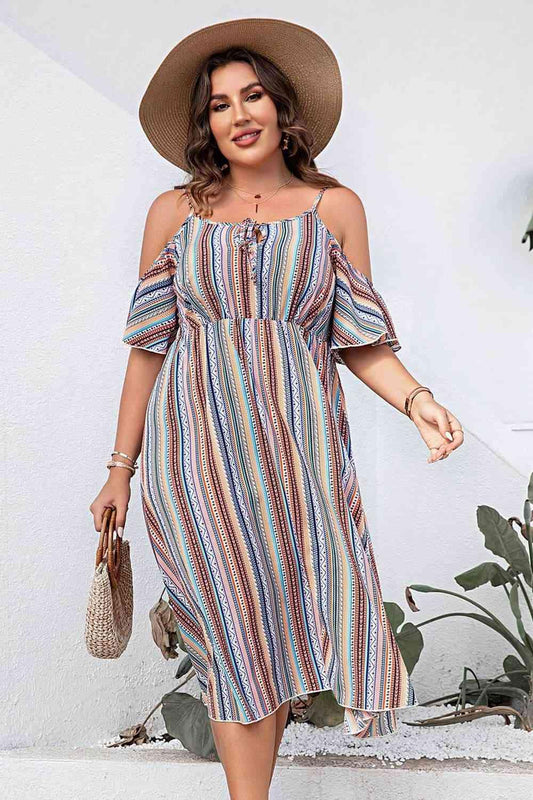 Plus Size Striped Cold-Shoulder Dress - Clothes For Her Online Store