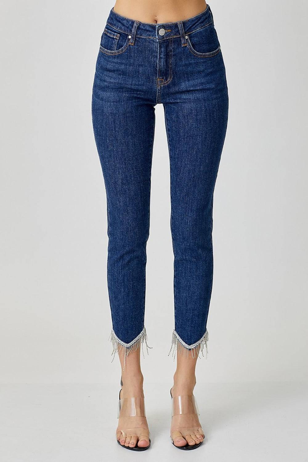 RISEN Full Size Embellished Mid Rise Crop Skinny Jeans - Clothes For Her Online Store