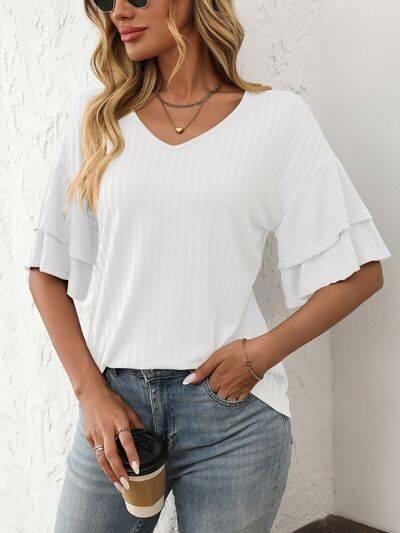 Mandy V-Neck Ruffle Half Sleeve Top