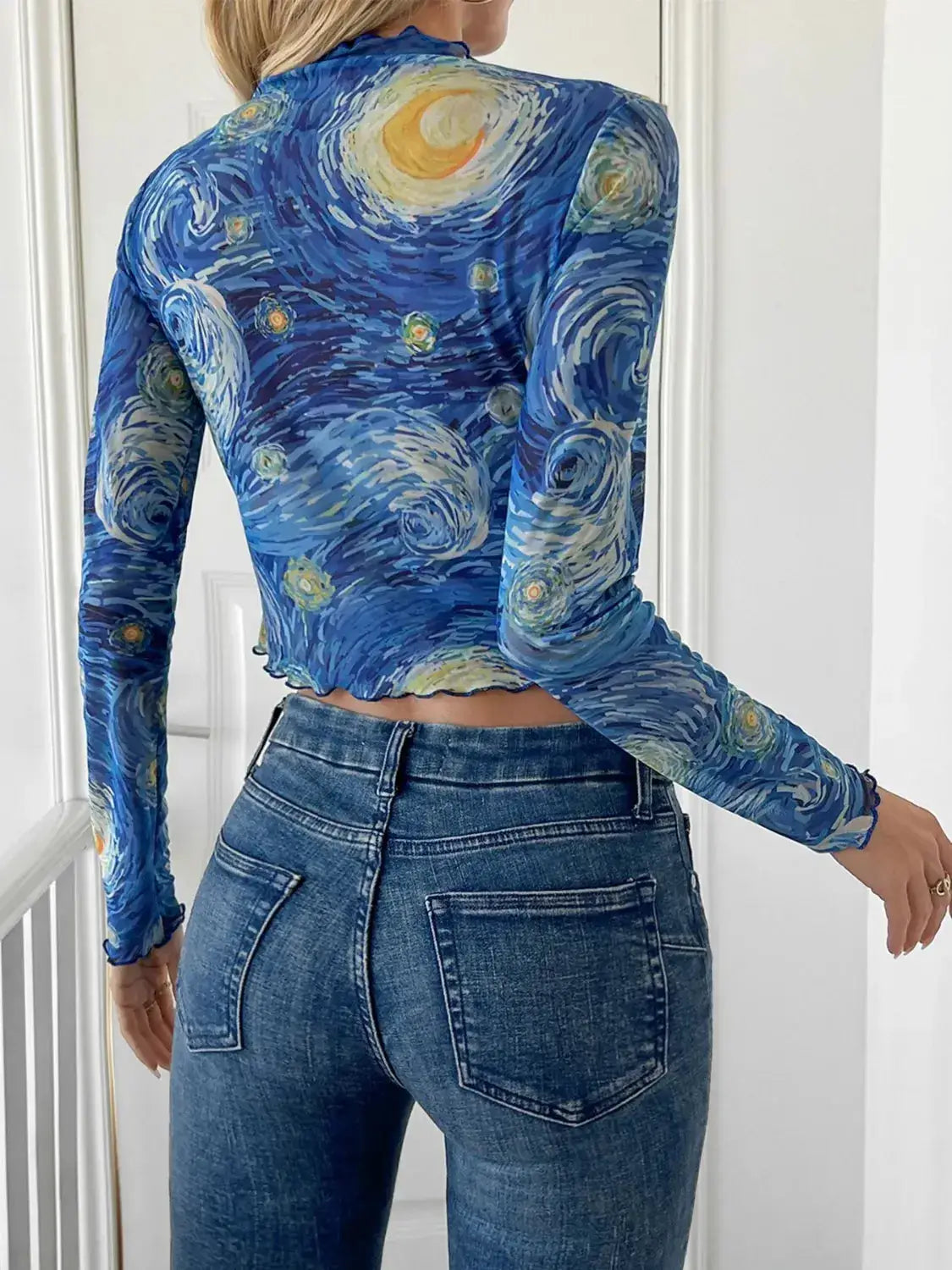 Starry Sky Mock Neck Long Sleeve Top - Clothes For Her Online Store