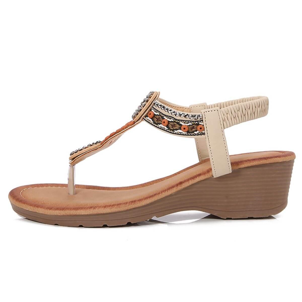 Rivet Decor Toe Post Wedge Sandals - Clothes For Her Online Store