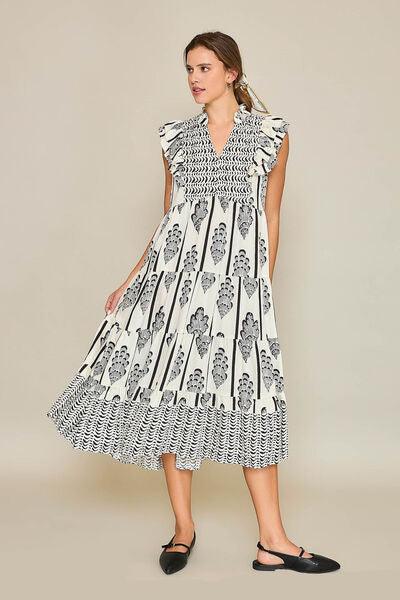 Umgee Full Size Boarder Print Midi Dress Plus Size