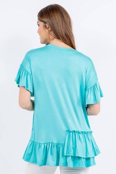 Celeste Full Size Ruffle Detail Asymmetrical Top Plus Size