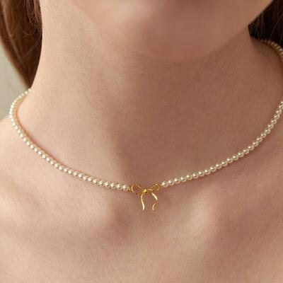Copper Pearls Bow Necklace - Clothes For Her Online Store