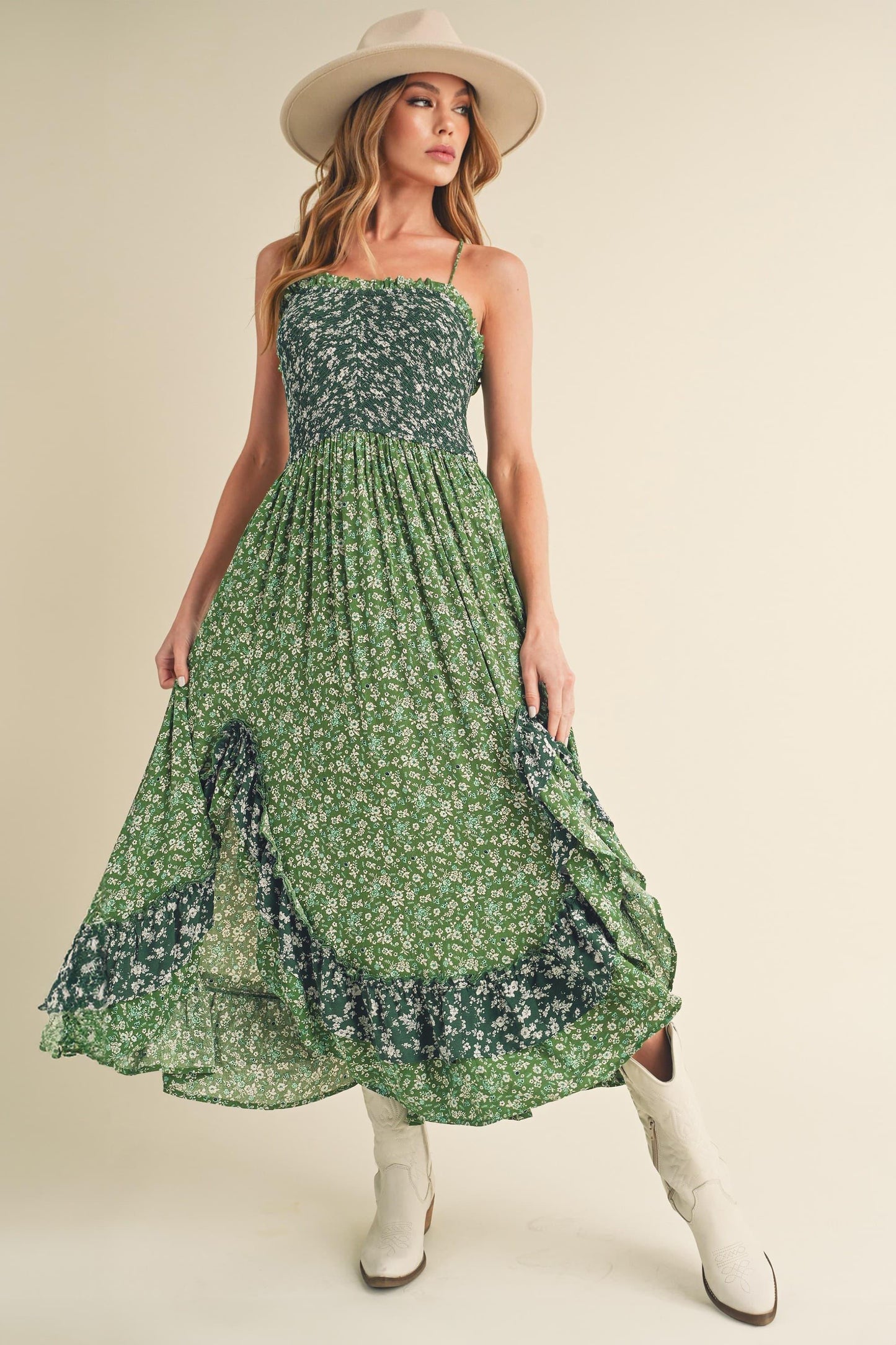 Aemi + Co Ditsy Floral Ruffled Hem Maxi Cami Dress