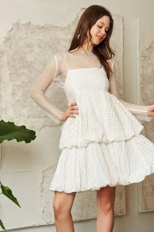 Davi & Dani Checker Print Side Pockets Textured Mini Dress - Clothes For Her Online Store